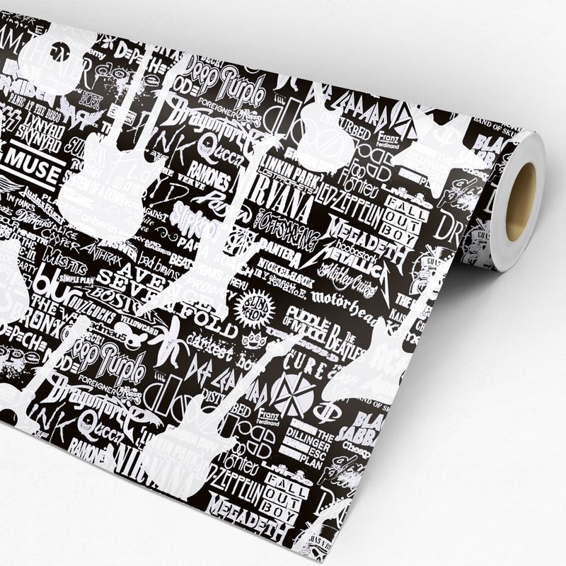 Papel de Parede Adesivo Casual Preto e Branco Bandas de Rock