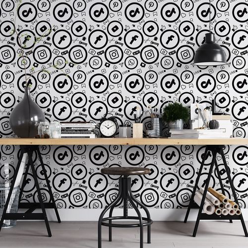 Papel de Parede Adesivo Casual Rede Sociais Facebook Instagram Youtube TikTok - Medidas: 48 x 300 cm
