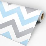 Rolo de Papel de Parede Adesivo Chevron Azul e Cinza