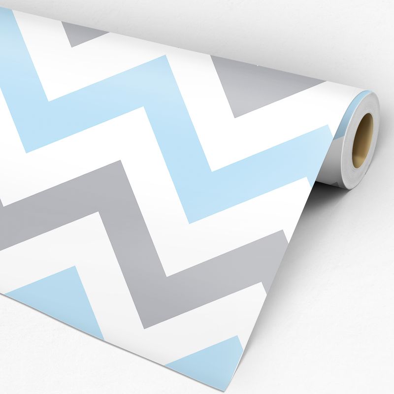 Rolo de Papel de Parede Adesivo Chevron Azul e Cinza