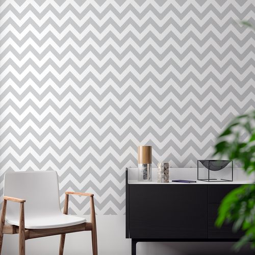 Papel de Parede Adesivo Chevron Branco e Cinza - Medidas: 48 x 300 cm