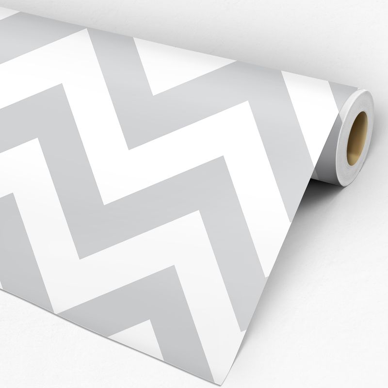 Rolo de Papel de Parede Adesivo Chevron Branco e Cinza