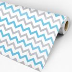 Rolo de papel de parede adesivo Chevron cinza e azul