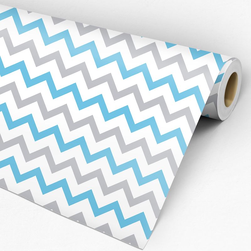 Rolo de papel de parede adesivo Chevron cinza e azul