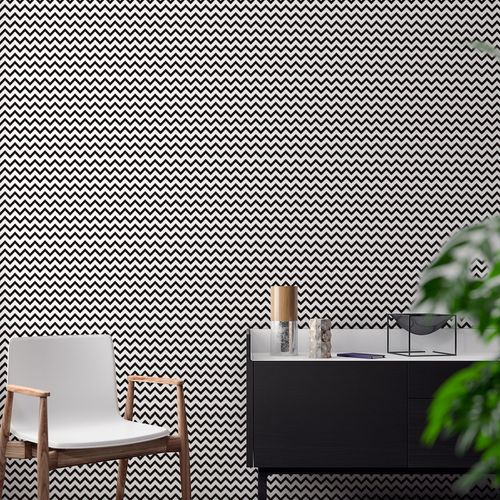 Papel de Parede Adesivo Chevron Preto e Branco - Medidas: 48 x 300 cm
