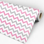 Papel de Parede Adesivo Chevron Rosa e Cinza