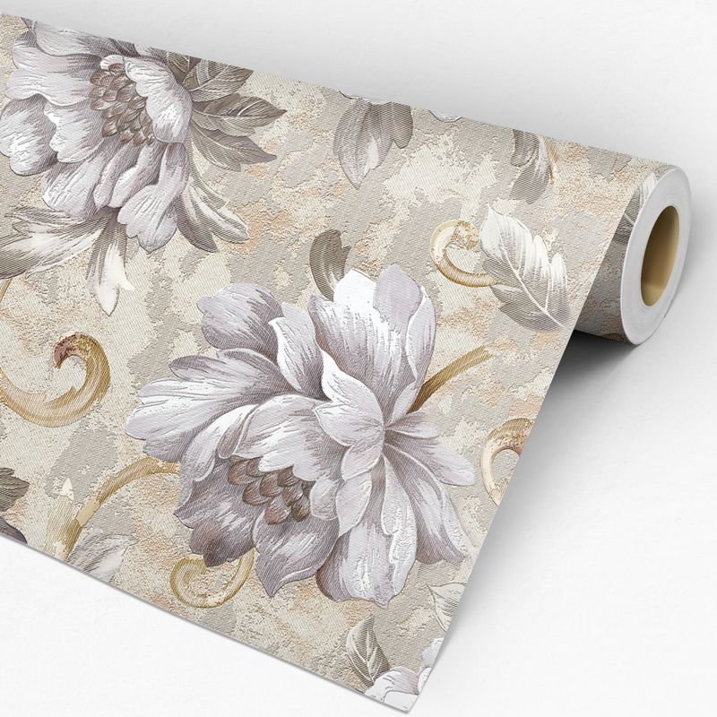 Papel de Parede Adesivo Floral Bege e Cinza