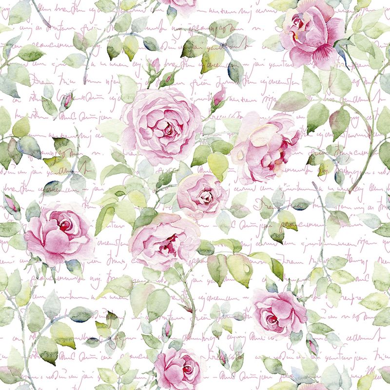 Papel de Parede Adesivo Floral Bege e Flores Rosas