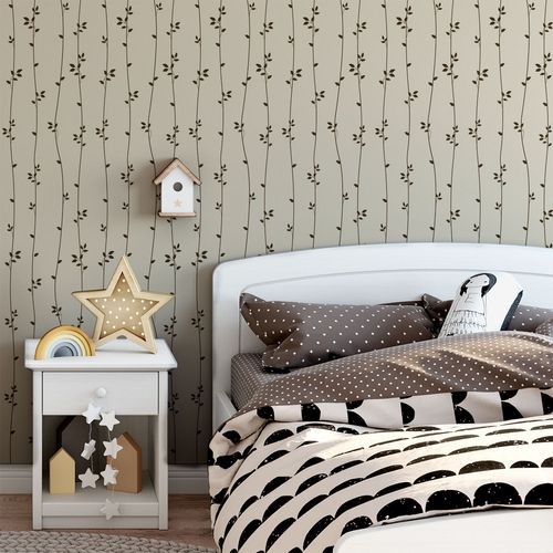 Papel de Parede Adesivo Floral Bege e Marrom - Medidas: 48 x 300 cm