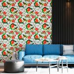 Papel de parede adesivo para sala floral com pássaros colorido