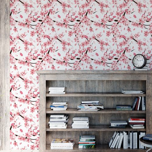 Papel de Parede Adesivo Floral Flor de Cerejeira - Medidas: 48 x 300 cm