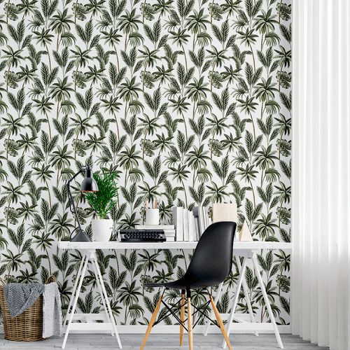 Papel de Parede Adesivo Floral Folhagens Verdes - Medidas: 48 x 300 cm