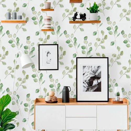 Papel de Parede Adesivo Floral Folhas Verdes Floresta Natureza