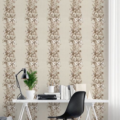 Papel de Parede Adesivo Floral Fundo Bege Lírios