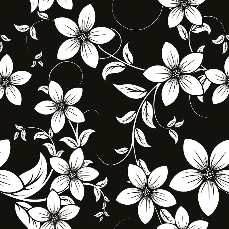 Papel de Parede Adesivo Floral Preto e Branco