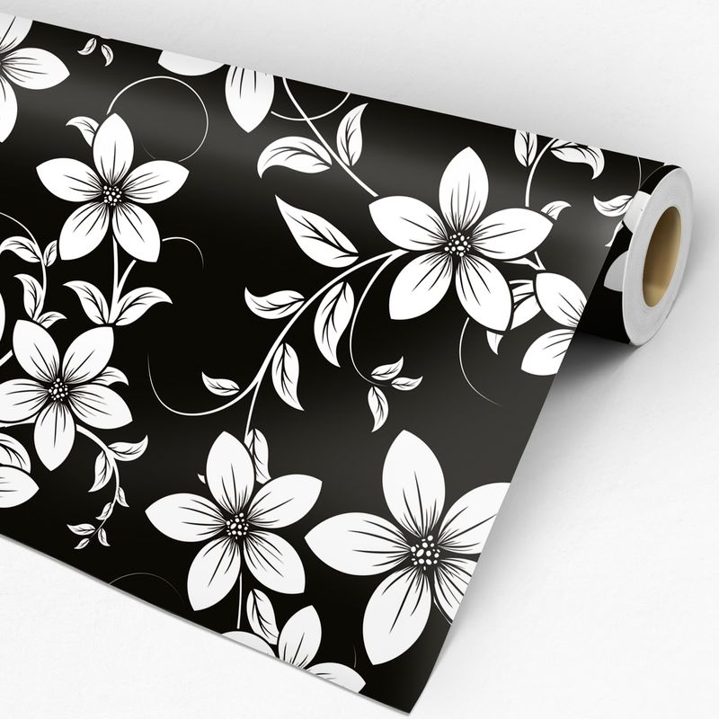 Papel de Parede Adesivo Floral Preto e Branco
