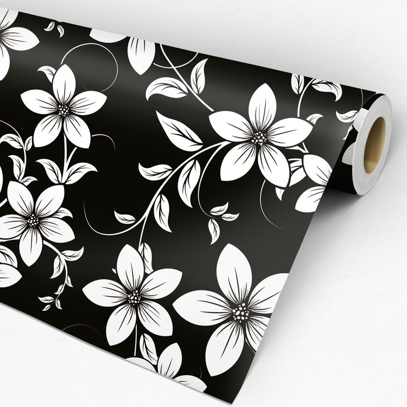 Papel de Parede Adesivo Floral Preto e Branco