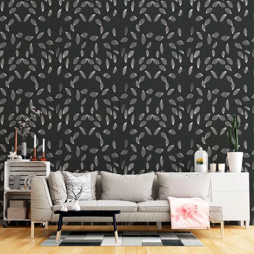 Papel de Parede Adesivo Floral Preto e Cinza - Medidas: 48 x 300 cm