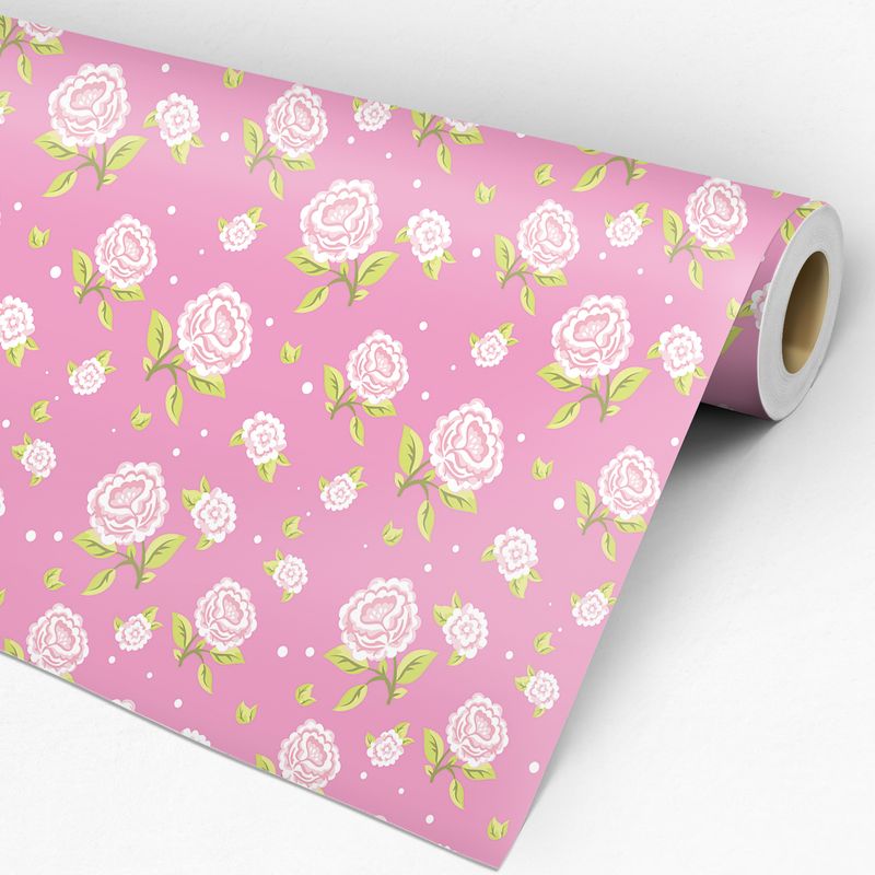 Papel de Parede Adesivo Floral Rosa e Branco