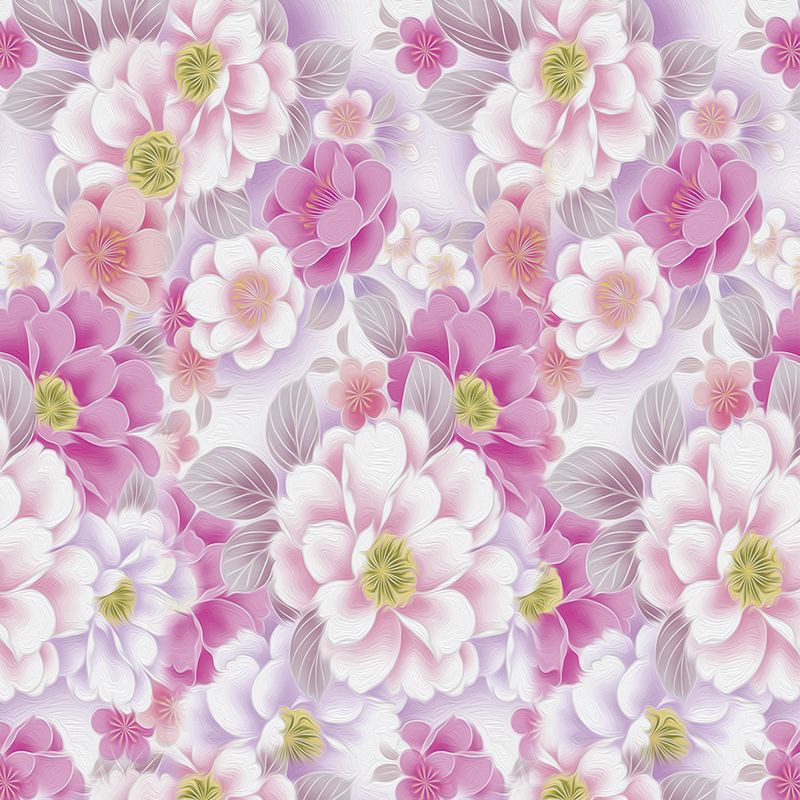 Papel de Parede Adesivo Floral Rosa, Branco e Lilás