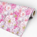 Papel de Parede Adesivo Floral Rosa, Branco e Lilás