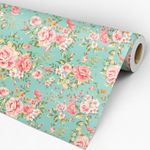 Rolo de papel de parede floral rosa com fundo azul