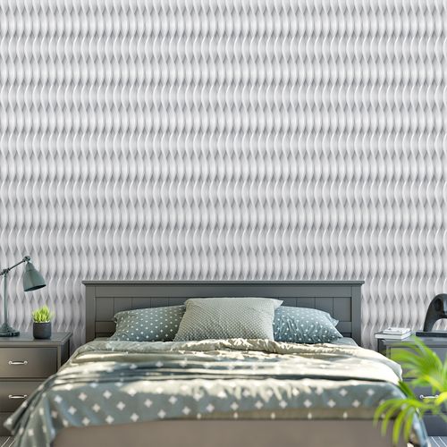 Papel de Parede Adesivo Geométrico  3D Curvas Cinza - Medidas: 48 x 300 cm
