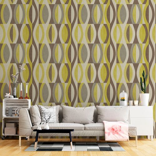 Papel de Parede Adesivo Geométrico Círculos Amarelos - Medidas: 48 x 300 cm