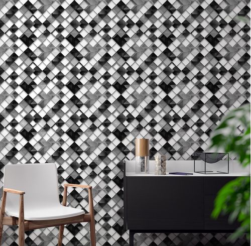 Papel de Parede Adesivo Geométrico Ladrilhos Preto e Cinza