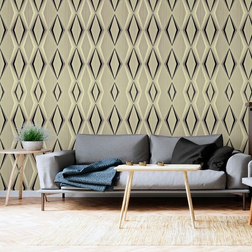 Papel de Parede Adesivo Geométrico Losangos Bege - Medidas: 48 x 300 cm