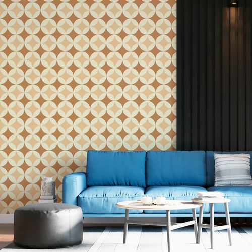 Papel de Parede Adesivo Geométrico Marrom Círculos Bege - Medidas: 48 x 300 cm