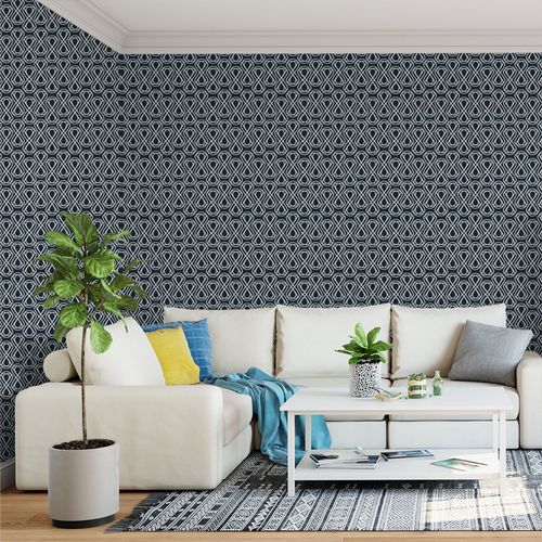 Papel de Parede Adesivo Geométrico Azul Curvas Infinito - Medidas: 48 x 300 cm