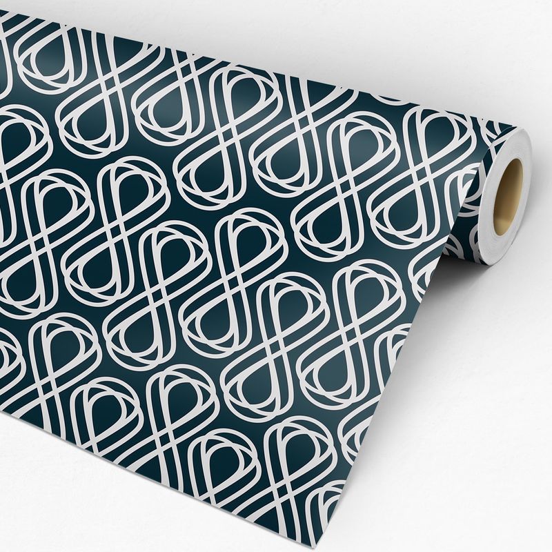 Rolo de papel de parede geométrico curvas infinitas azul