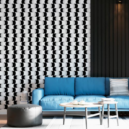 Papel de Parede Adesivo Geométrico Preto e Branco Ondas - Medidas: 48 x 300 cm
