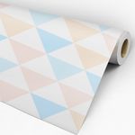 Rolo de Papel de Parede Adesivo Geométrico Triângulos Azul Amarelo e Rosa