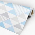 Rolo de Papel de Parede Adesivo Geométrico Triângulos Azul Claro e Cinza