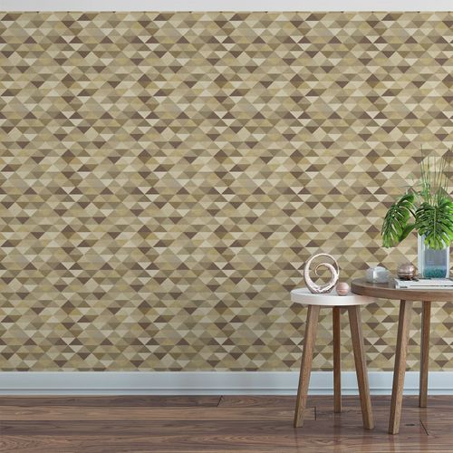 Papel de Parede Adesivo Geométrico Triângulos Bege e Marrom - Medidas: 48 x 150 cm