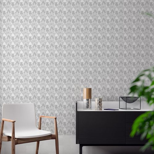 Papel de Parede Adesivo Geométrico Triângulos Cinza - Medidas: 48 x 300 cm