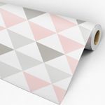 Rolo de papel de parede adesivo geométrico cinza e rosa