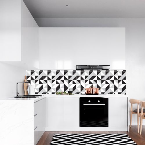 Papel de Parede Adesivo Geométrico Triângulos Cinza, Preto e Branco - Medidas: 48 x 300 cm