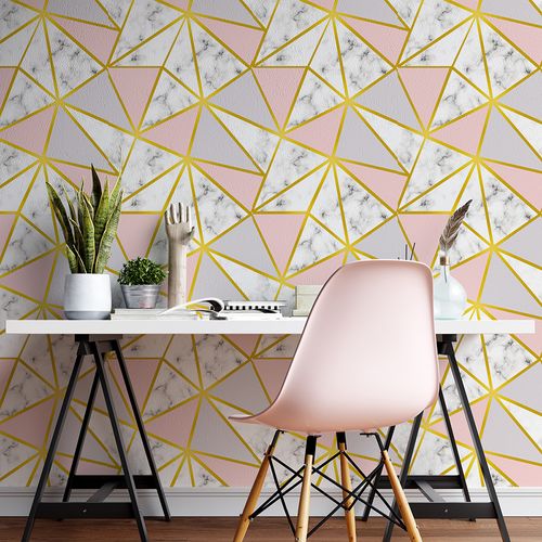 Papel de Parede Adesivo Geométrico Triângulos Mármore Zara Marble - Medidas: 48 x 300 cm