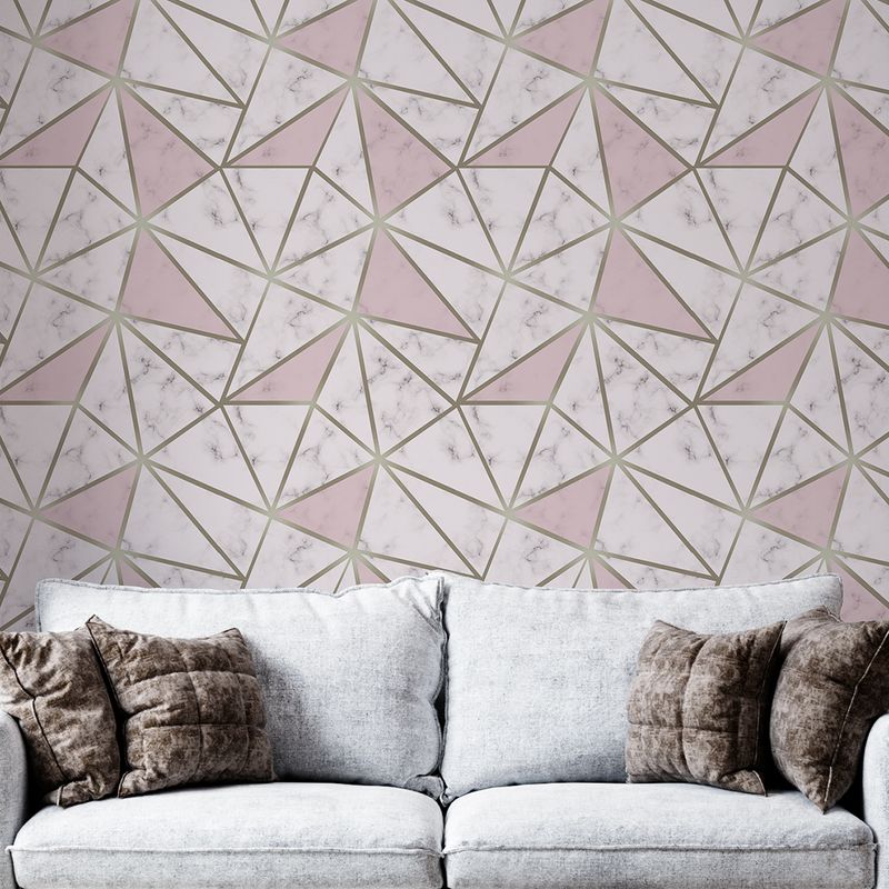 Papel de Parede Adesivo Geométrico Triângulos Mármore Zara Marble Rosa