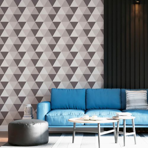 Papel de Parede Adesivo Geométrico Triângulos Marrom e Cinza - Medidas: 48 x 300 cm