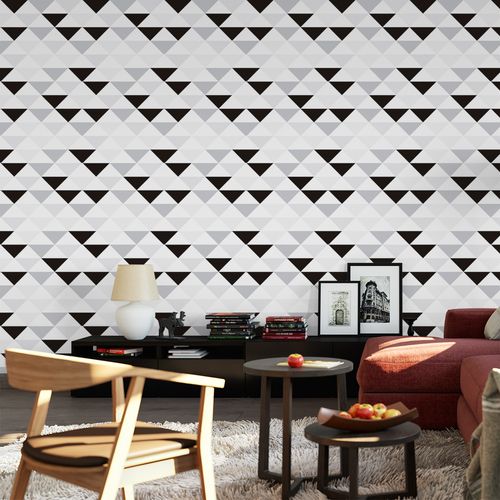 Papel de Parede Adesivo Geométrico Triângulos Preto e Cinza - Medidas: 48 x 300 cm