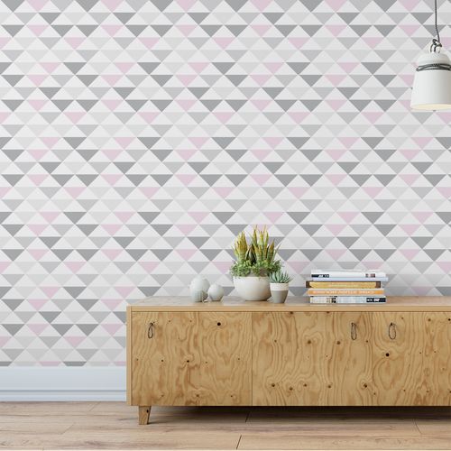 Papel de Parede Adesivo Geométrico Triângulos Rosa e Cinza