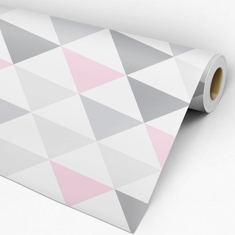 Papel de Parede Adesivo Geométrico Triângulos Rosa e Cinza