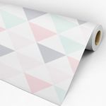 Papel de Parede Adesivo Geométrico Triângulos Rosa, Cinza e Verde