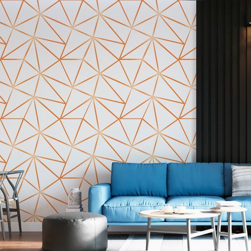 Papel de Parede Adesivo Geométrico Triângulos Zara Branco e Cobre - Medidas: 48 x 300 cm