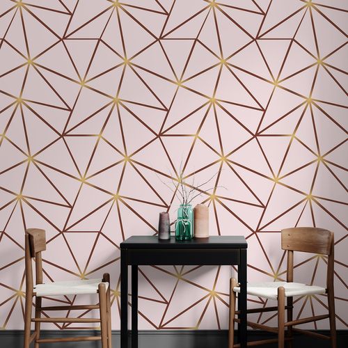 Papel de Parede Adesivo Geométrico Triângulos Zara Rosa e Marrom - Medidas: 48 x 300 cm