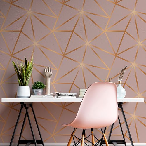 Papel de Parede Adesivo Geométrico Triângulos Zara Rose Gold - Medidas: 48 x 300 cm